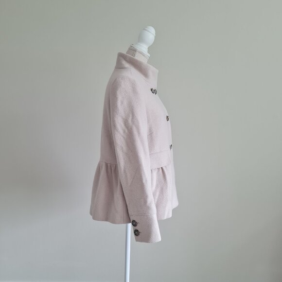 Joie Yara Wool Peacoat Peplum New Cream Ivory Beige M Military Officer Coat - Picture 6 of 11